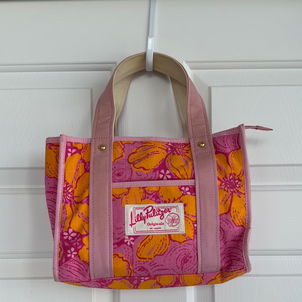 Vintage Lilly Pulitzer Pink and Orange Vibrant Mini Tote Bag